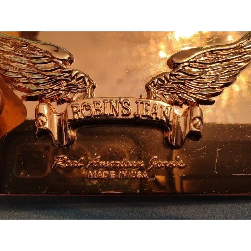 Men's Gold Tone Metal Robin's Jeans Angel Wings Keychain & Bar Tag Only No Jeans